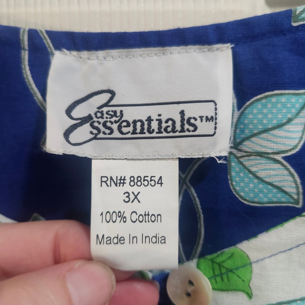 Easy Essentials Blue Floral Cotton Muumuu House Dress Pockets Plus Size 3X - Picture 4 of 8